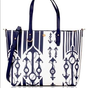NWT Tory Burch Kerrington Seafaring Stripe Anchor Tote